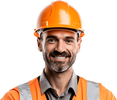 Trabalhador com capacete e colete de segurança